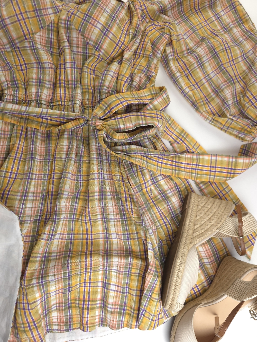 New Tanya Taylor Gorgeous Yellow Plaid Belted Waist Dress Sz 22 - Picture 4 of 15
